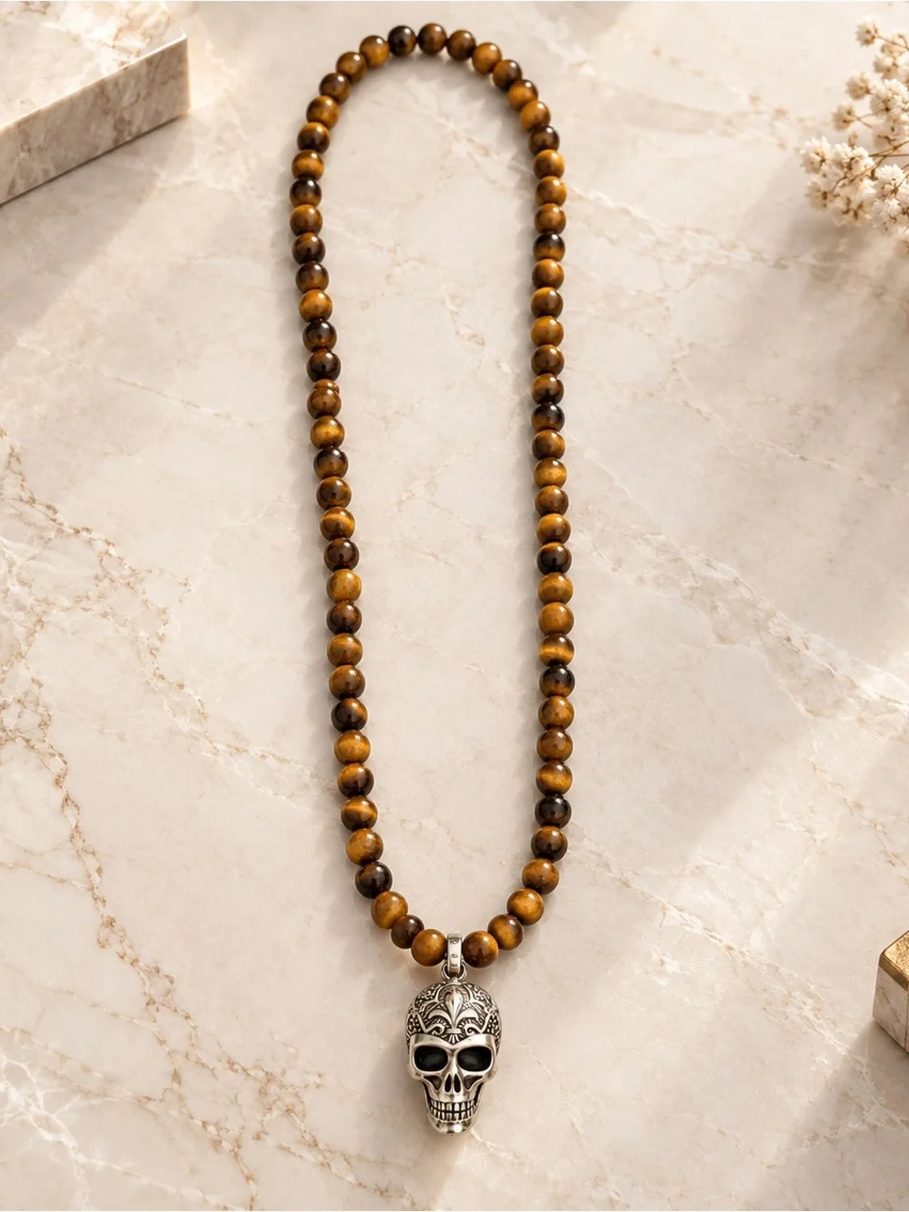 Thomas Sabo KE1639-826-2-L60 Rebel at Heart Tiger’s Eye Maori Skull Necklace